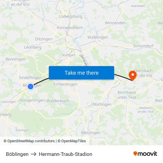 Böblingen to Hermann-Traub-Stadion map