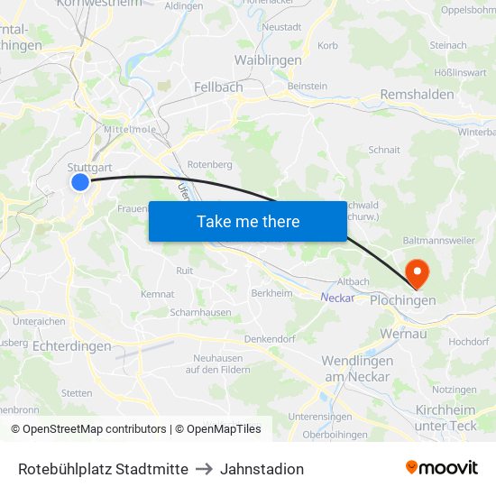 Rotebühlplatz Stadtmitte to Jahnstadion map