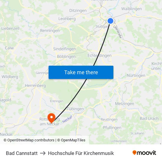 Bad Cannstatt to Hochschule Für Kirchenmusik map