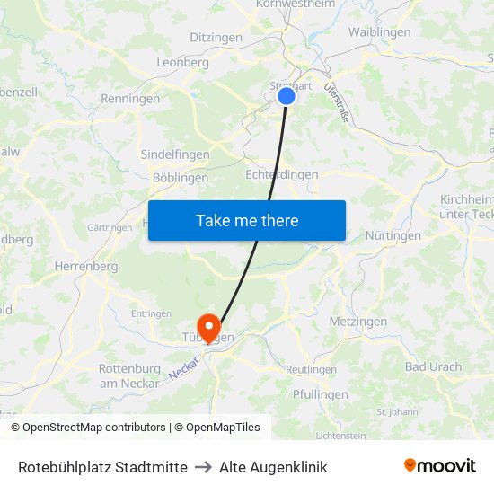 Rotebühlplatz Stadtmitte to Alte Augenklinik map