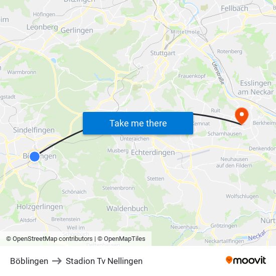 Böblingen to Stadion Tv Nellingen map