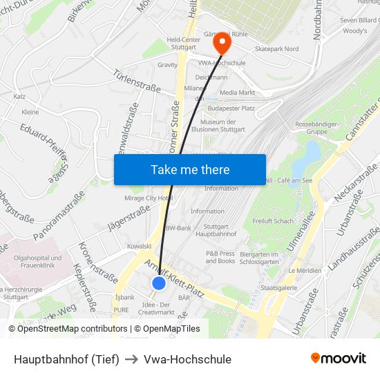 Hauptbahnhof (Tief) to Vwa-Hochschule map