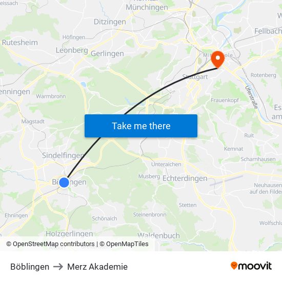 Böblingen to Merz Akademie map