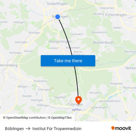 Böblingen to Institut Für Tropenmedizin map