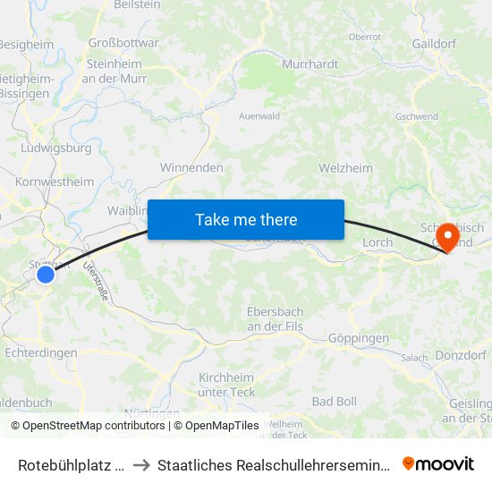 Rotebühlplatz Stadtmitte to Staatliches Realschullehrerseminar Schwäbisch Gmünd map