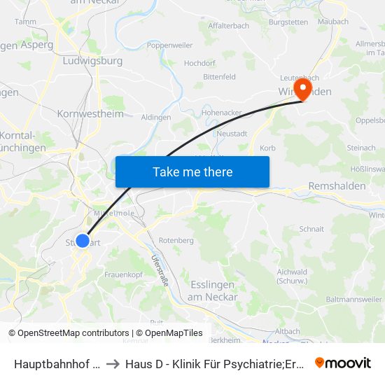 Hauptbahnhof (Tief) to Haus D - Klinik Für Psychiatrie;Ergotherapie map