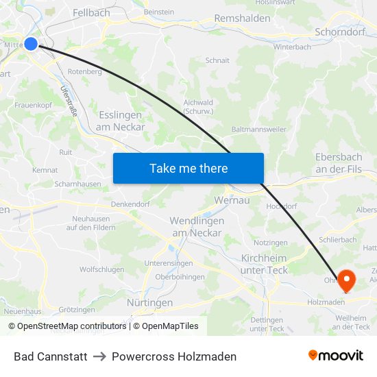 Bad Cannstatt to Powercross Holzmaden map