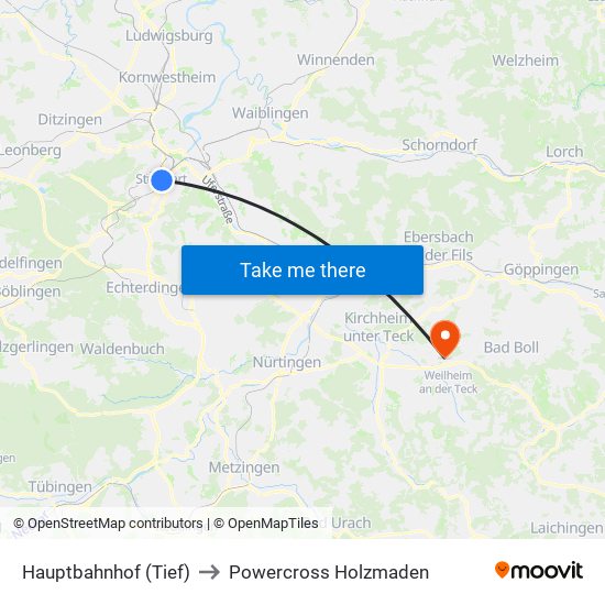 Hauptbahnhof (Tief) to Powercross Holzmaden map