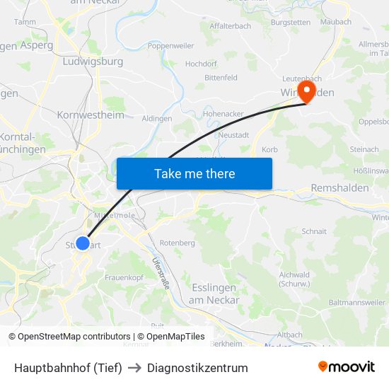 Hauptbahnhof (Tief) to Diagnostikzentrum map