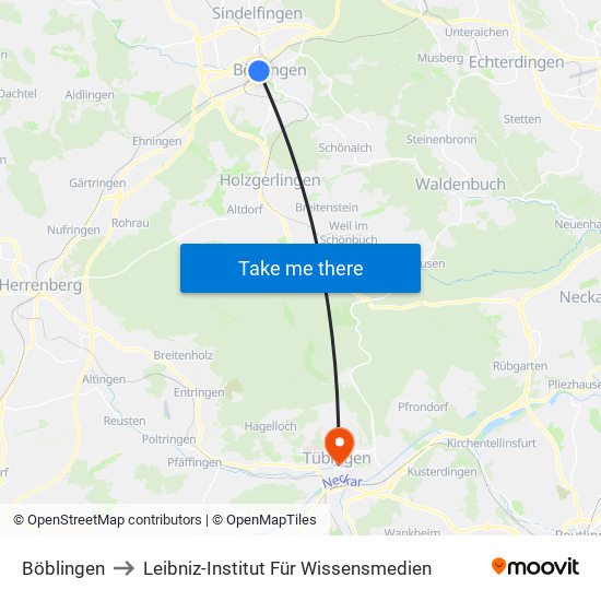 Böblingen to Leibniz-Institut Für Wissensmedien map