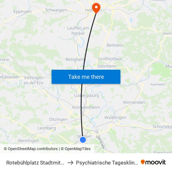 Rotebühlplatz Stadtmitte to Psychiatrische Tagesklinik map