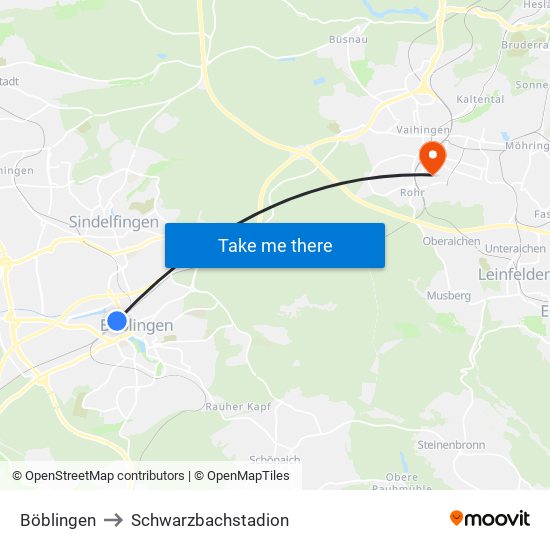 Böblingen to Schwarzbachstadion map