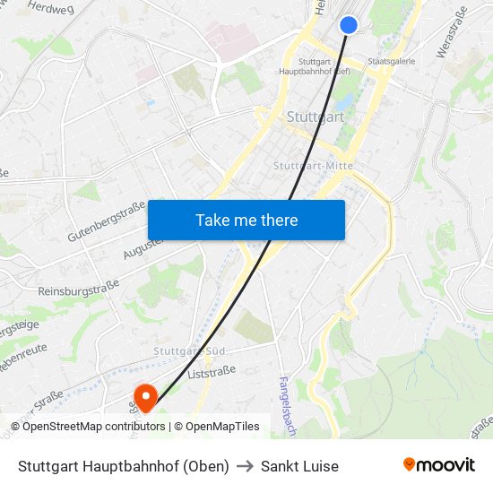 Stuttgart Hauptbahnhof (Oben) to Sankt Luise map