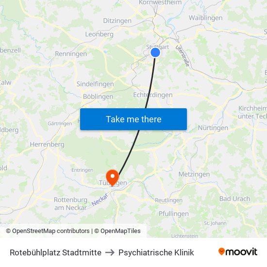 Rotebühlplatz Stadtmitte to Psychiatrische Klinik map