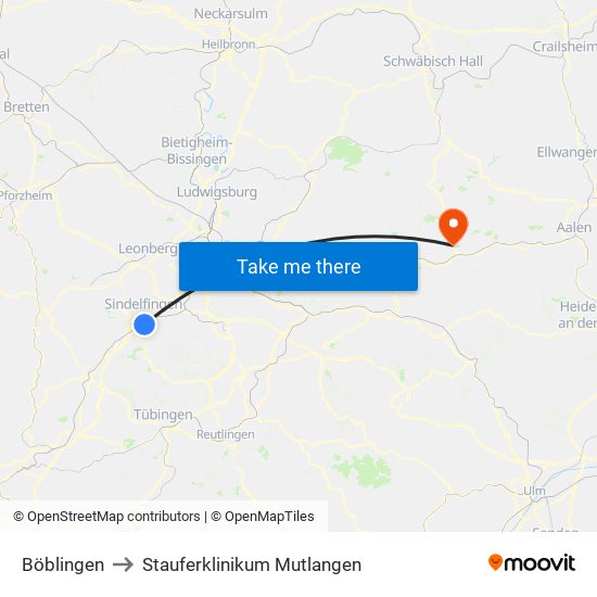 Böblingen to Stauferklinikum Mutlangen map