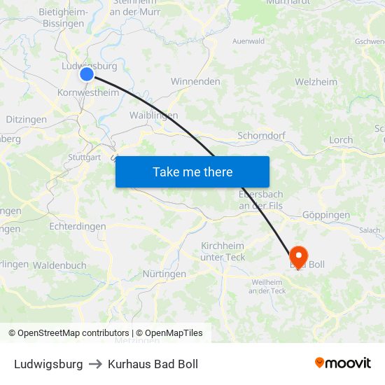 Ludwigsburg to Kurhaus Bad Boll map