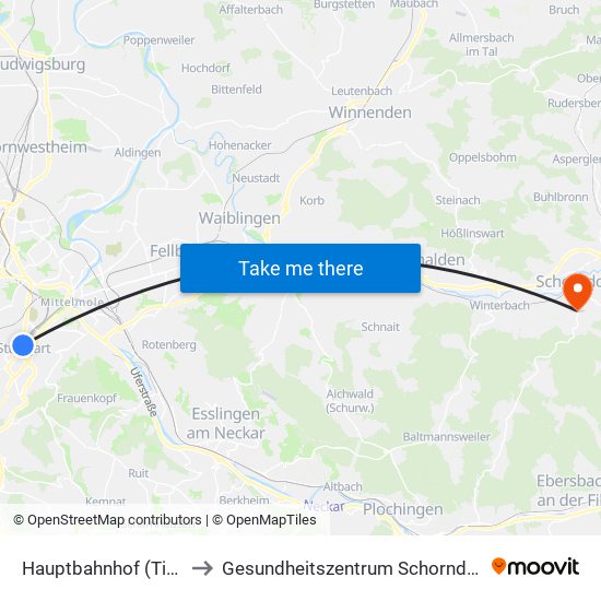 Hauptbahnhof (Tief) to Gesundheitszentrum Schorndorf map