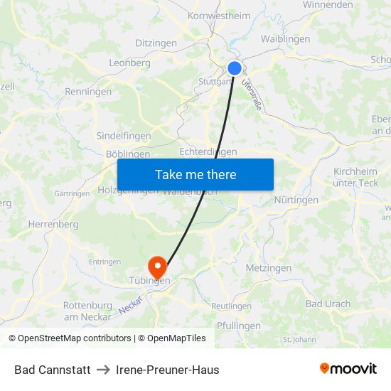 Bad Cannstatt to Irene-Preuner-Haus map
