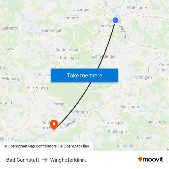 Bad Cannstatt to Winghoferklinik map