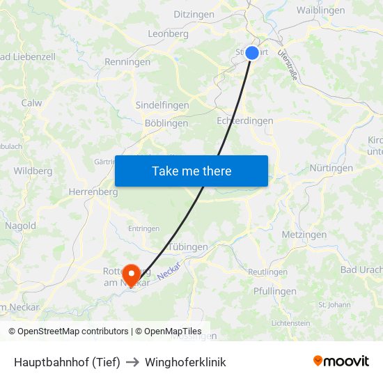 Hauptbahnhof (Tief) to Winghoferklinik map