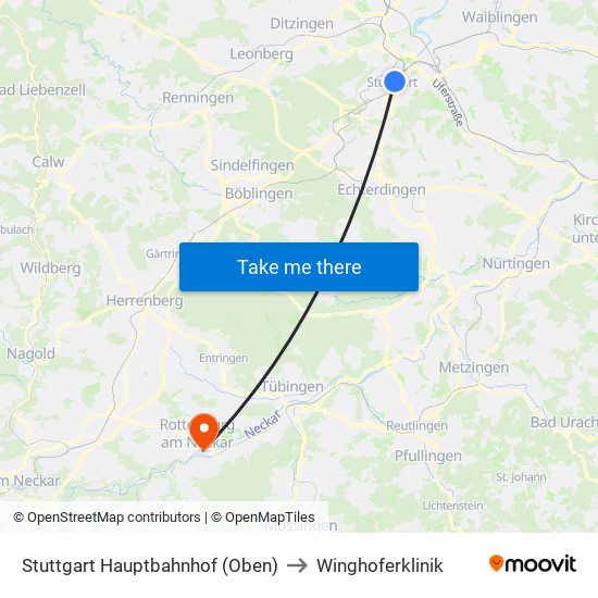 Stuttgart Hauptbahnhof (Oben) to Winghoferklinik map