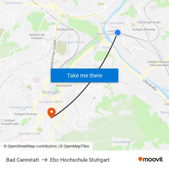 Bad Cannstatt to Ebc Hochschule Stuttgart map