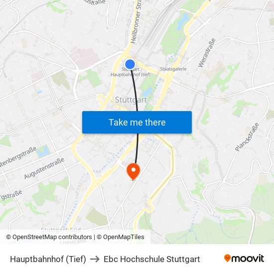 Hauptbahnhof (Tief) to Ebc Hochschule Stuttgart map