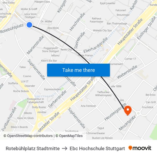 Rotebühlplatz Stadtmitte to Ebc Hochschule Stuttgart map