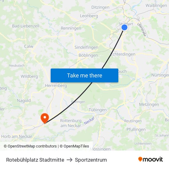 Rotebühlplatz Stadtmitte to Sportzentrum map