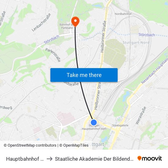 Hauptbahnhof (Tief) to Staatliche Akademie Der Bildenden Künste map