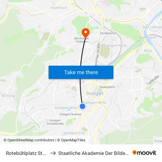 Rotebühlplatz Stadtmitte to Staatliche Akademie Der Bildenden Künste map