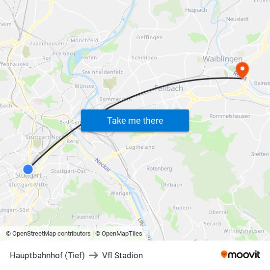 Hauptbahnhof (Tief) to Vfl Stadion map