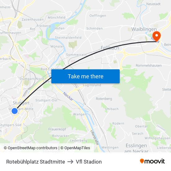 Rotebühlplatz Stadtmitte to Vfl Stadion map