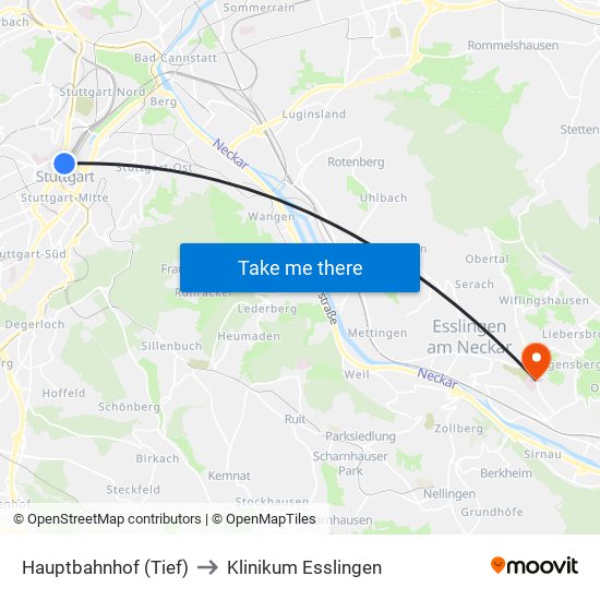 Hauptbahnhof (Tief) to Klinikum Esslingen map