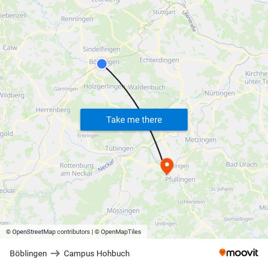 Böblingen to Campus Hohbuch map
