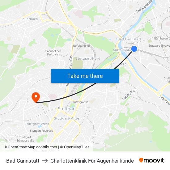 Bad Cannstatt to Charlottenklinik Für Augenheilkunde map