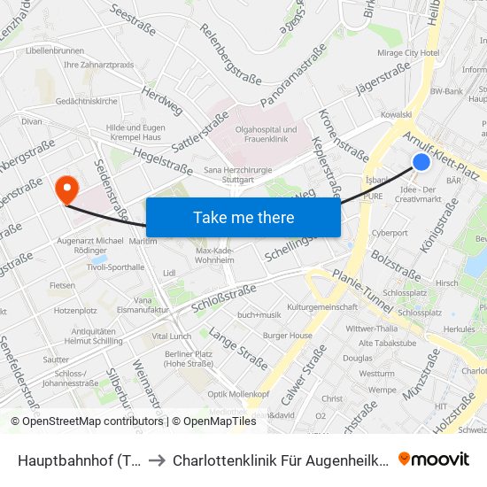 Hauptbahnhof (Tief) to Charlottenklinik Für Augenheilkunde map