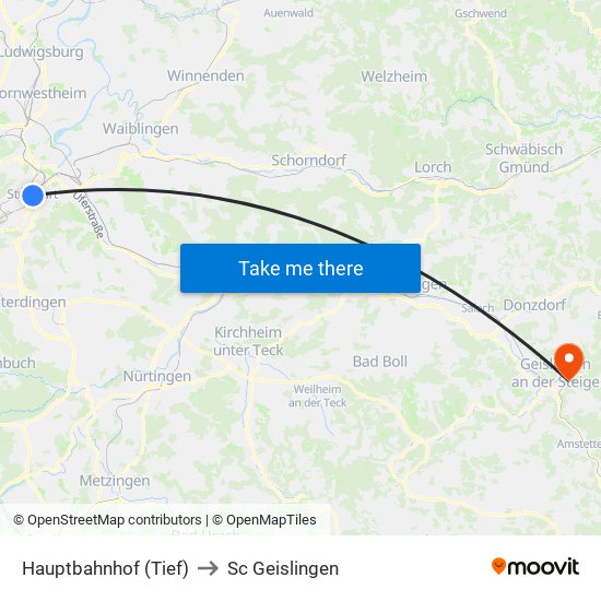 Hauptbahnhof (Tief) to Sc Geislingen map