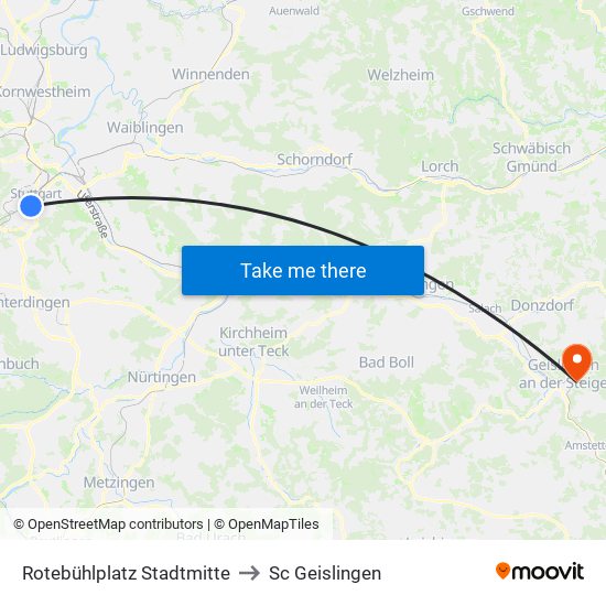 Rotebühlplatz Stadtmitte to Sc Geislingen map