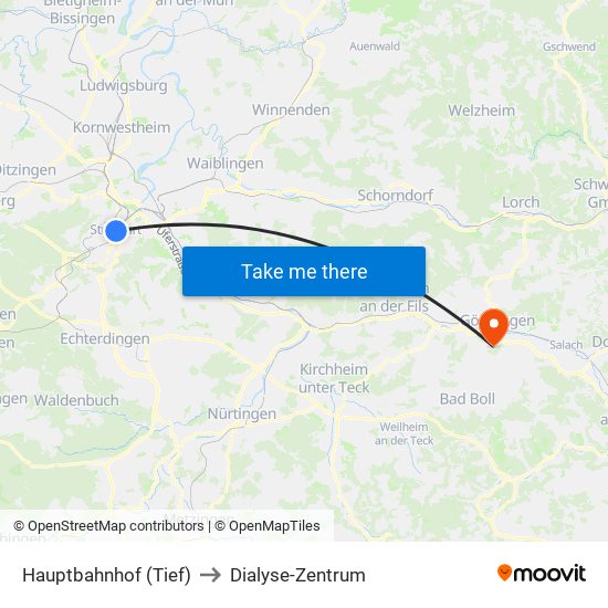 Hauptbahnhof (Tief) to Dialyse-Zentrum map