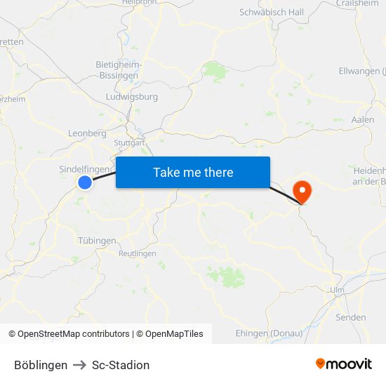 Böblingen to Sc-Stadion map