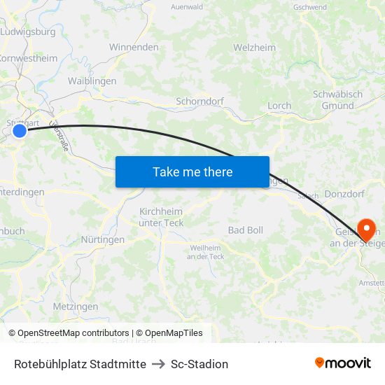 Rotebühlplatz Stadtmitte to Sc-Stadion map