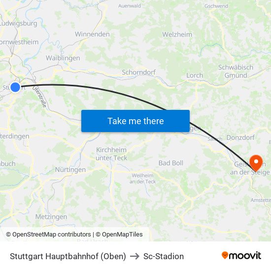 Stuttgart Hauptbahnhof (Oben) to Sc-Stadion map