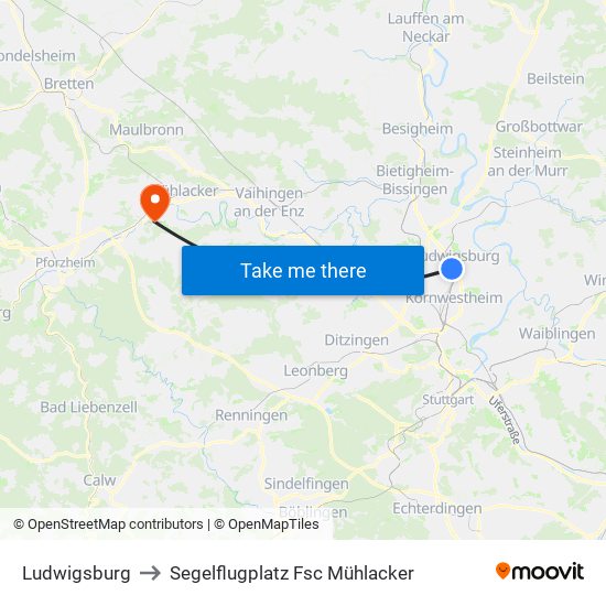 Ludwigsburg to Segelflugplatz Fsc Mühlacker map