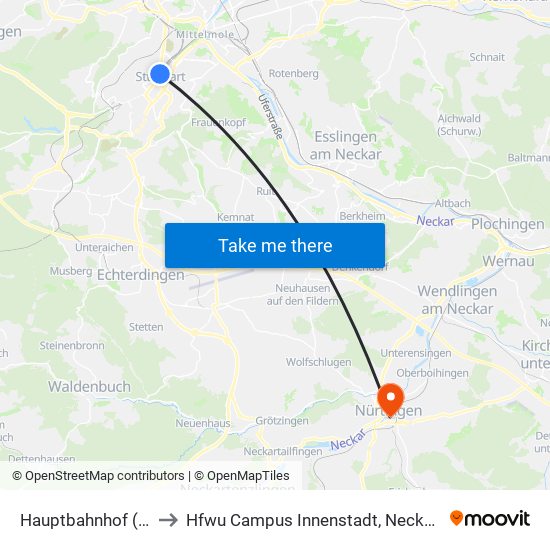 Hauptbahnhof (Tief) to Hfwu Campus Innenstadt, Neckarsteige map