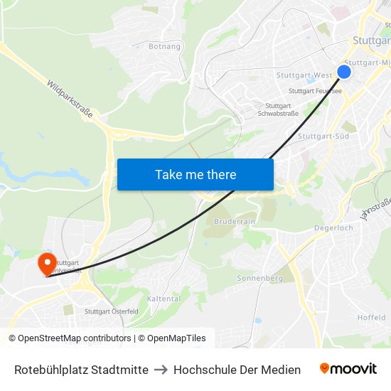 Rotebühlplatz Stadtmitte to Hochschule Der Medien map