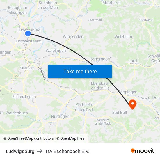 Ludwigsburg to Tsv Eschenbach E.V. map