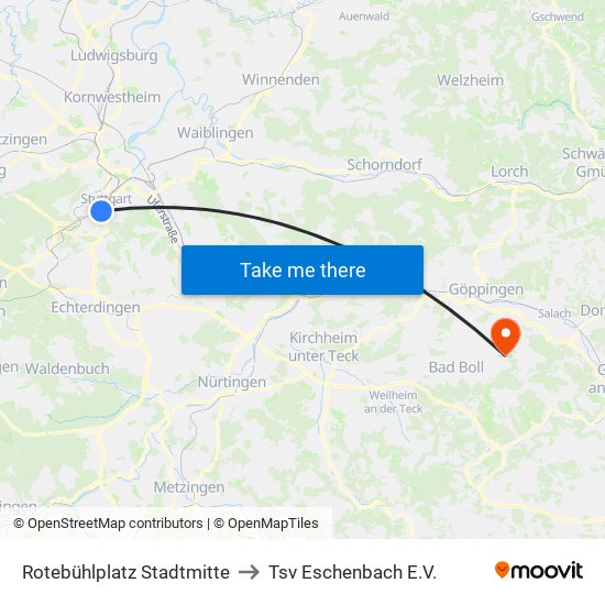 Rotebühlplatz Stadtmitte to Tsv Eschenbach E.V. map