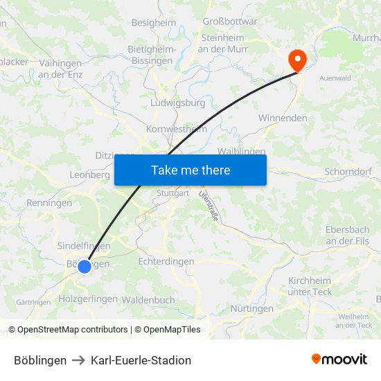 Böblingen to Karl-Euerle-Stadion map