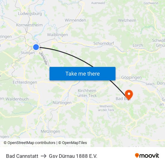 Bad Cannstatt to Gsv Dürnau 1888 E.V. map